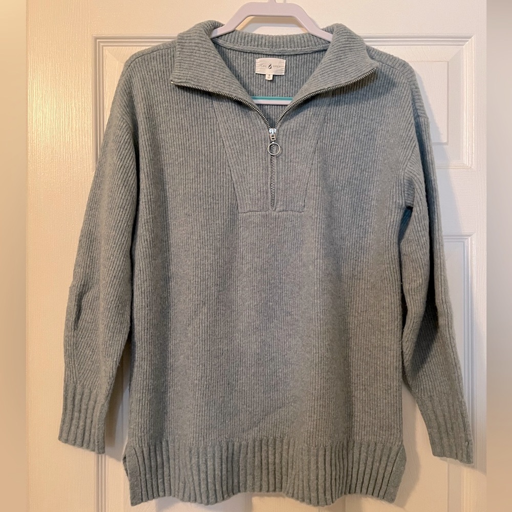 Lou & Grey Light Blue Heather 3/4 Zip-up Sweater